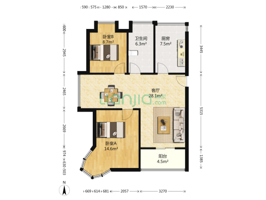 金雅苑 2室1厅1卫 87平方