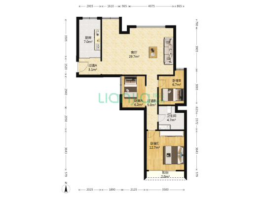 城开绿城绿园B区 3室1厅1卫 88平方