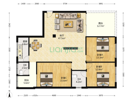 雅园巷59号 3室1厅2卫 146平方