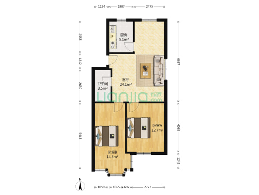 和睦路143号 2室1厅1卫 70平方