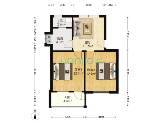 鼓风机厂宿舍 2室1厅1卫 52平方