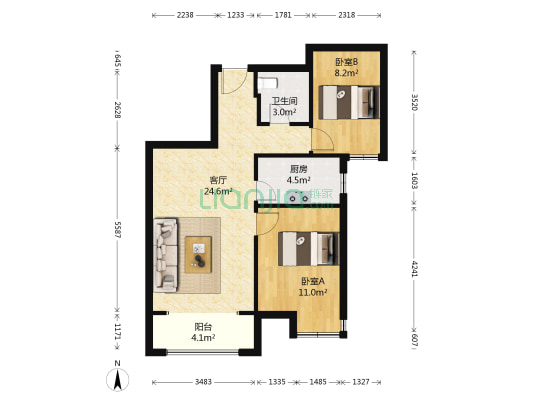 蔚蓝群岛三期 2室1厅1卫 79平方