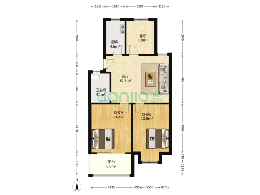 春江新城正和坊 2室2厅1卫 84平方