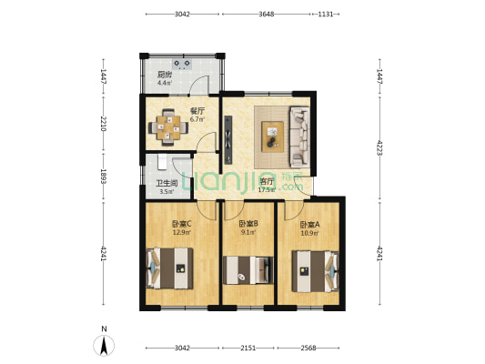 建工楼 3室2厅1卫 84平方