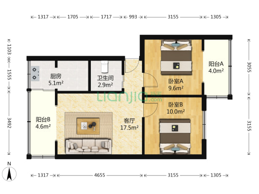马鞍山28号 2室1厅1卫 60平方