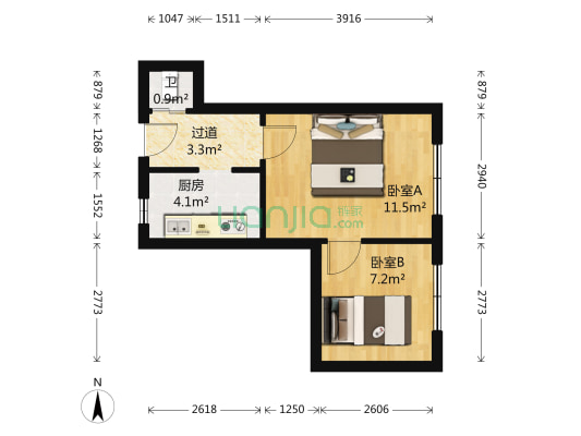 39中三八广场 2室0厅1卫 36平方