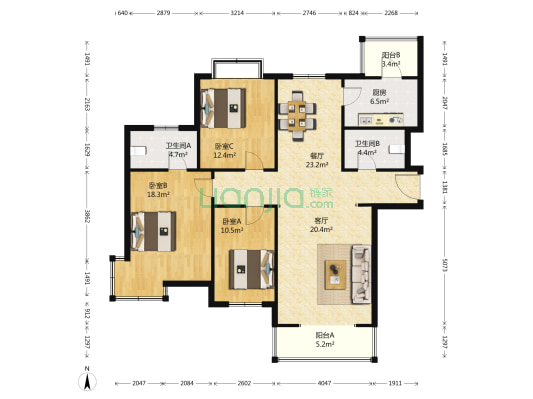 翠亨村E区 3室2厅2卫 145平方