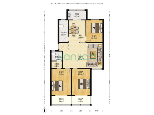 东宝路28号大院 3室2厅2卫 116平方