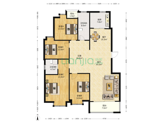 琥珀山庄龙潭公寓 4室2厅2卫 172平方