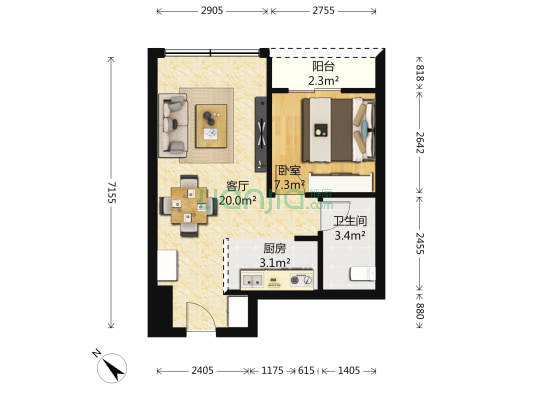 融科天城三期 1室1厅1卫 47平方