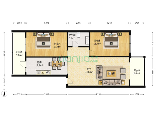 汉祥街东区 2室1厅1卫 123平方