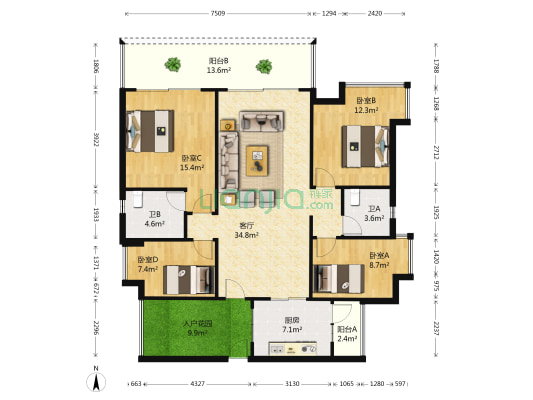 逸泉山庄 4室1厅2卫 141平方