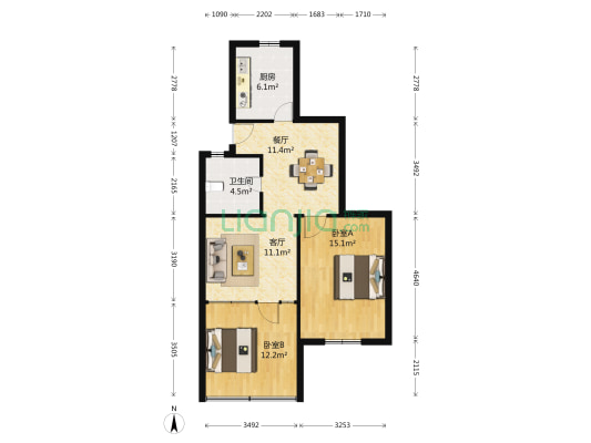 黎安四村 2室2厅1卫 69平方