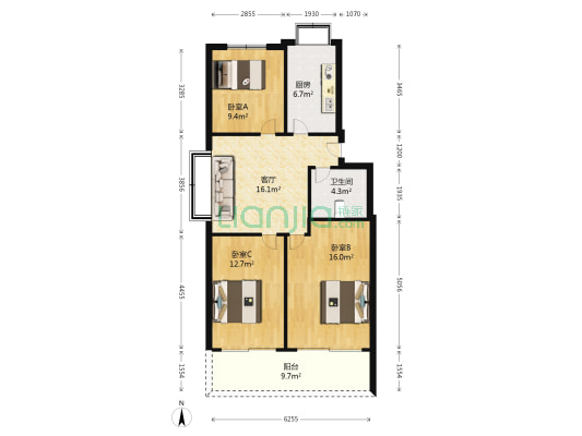 吕岭路 3室1厅1卫 80平方