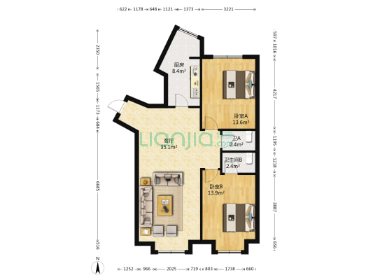 碧桂园银河城观澜 2室1厅2卫 110平方