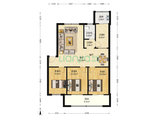 淮北街16号院 3室1厅1卫 98平方
