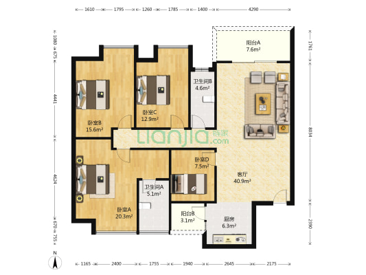 彰泰·春天 4室1厅2卫 135平方