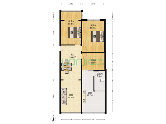 政府中路118号院 2室2厅1卫 92平方