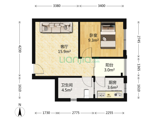 龙城静园 1室1厅1卫 48平方