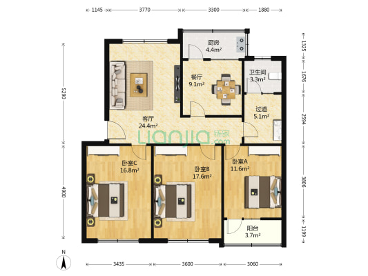 县医院家属院 3室2厅1卫 114平方
