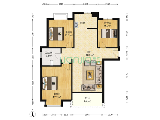 蠡墅花园天枫苑 3室1厅1卫 118平方