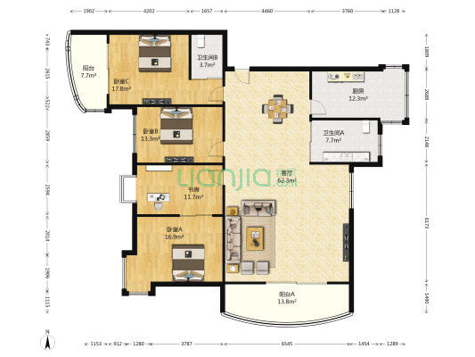 星光名庭 4室1厅2卫 173平方