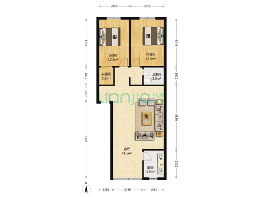 天府苑 2室1厅1卫 95平方