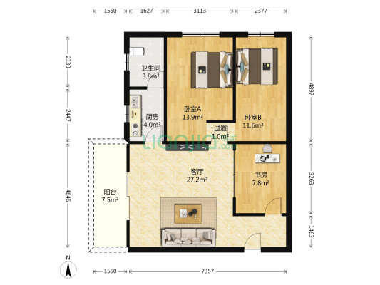 罗村新世纪花园 3室1厅1卫 91平方