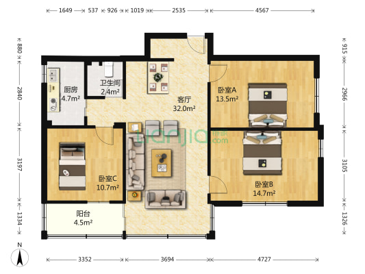 林和东小区 3室1厅1卫 92平方