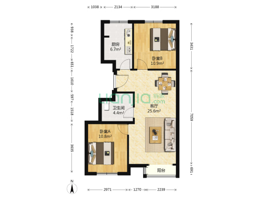 旧宫新苑北区 2室1厅1卫 84平方