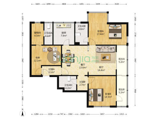 万豪公寓 3室2厅3卫 147平方