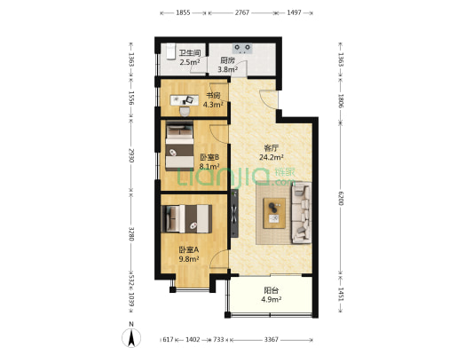 华燊大厦 3室1厅1卫 76平方