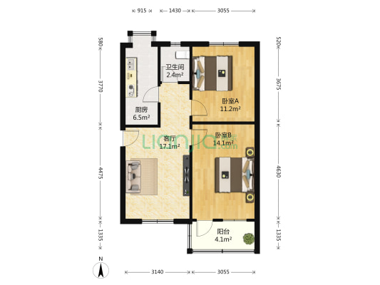 公汽宿舍 2室1厅1卫 72平方