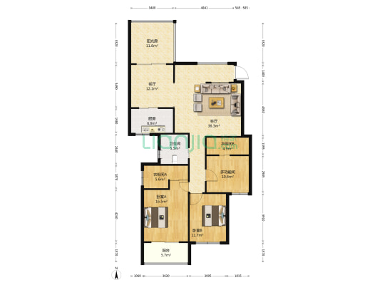 天泓山庄香山苑 3室2厅1卫 135平方