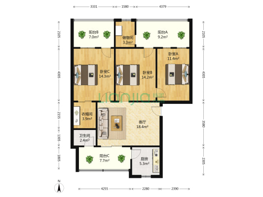 棉花公司家属院 3室1厅1卫 106平方