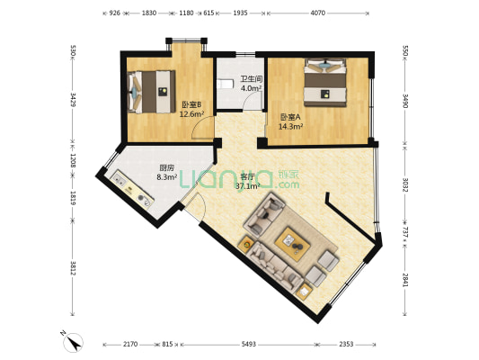 海天园 2室1厅1卫 90平方