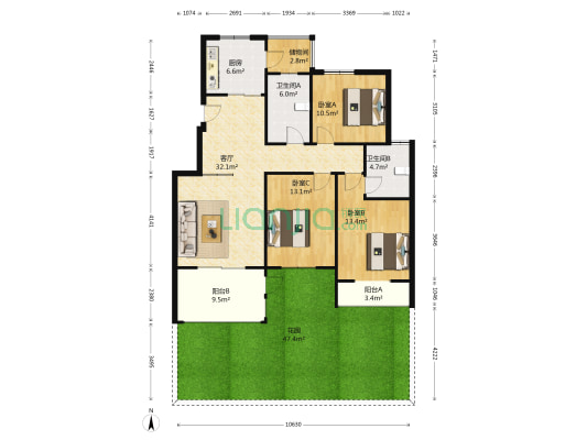 未来铭郡 3室1厅2卫 127平方