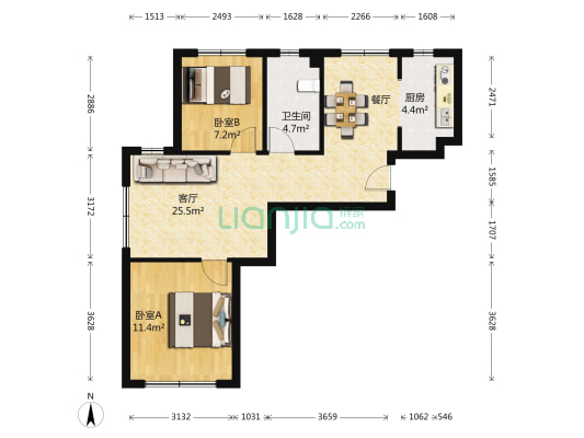 远洋荣域B2区 2室1厅1卫 84平方