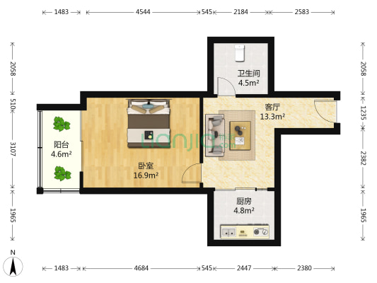 宏苑路 1室1厅1卫 55平方