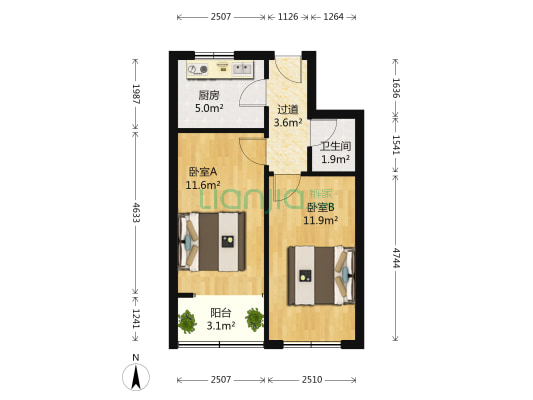 阜新路 2室0厅1卫 54平方
