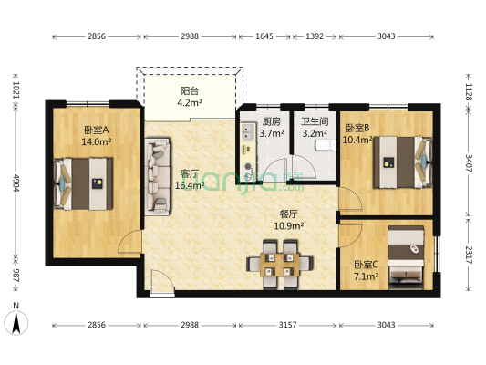 华仙楼 3室2厅1卫 91平方