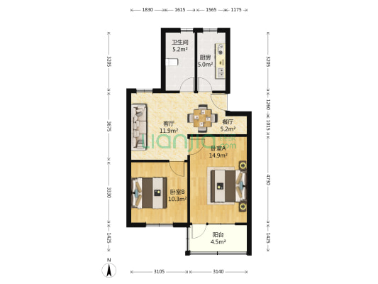 普陀新村 2室2厅1卫 75平方