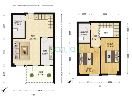 香奈天鹅湖 2室1厅2卫 97平方