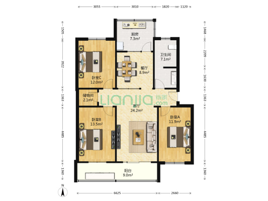 纬五路78号院 3室2厅1卫 111平方