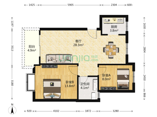 阳光家园A区 2室1厅1卫 75平方