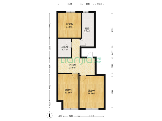 金隅康惠园5号院 3室1厅1卫 89平方