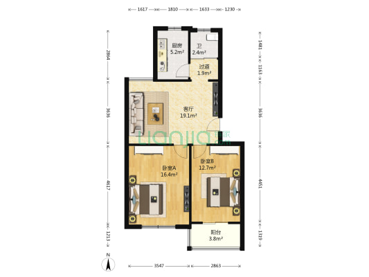 流云花园 2室1厅1卫 85平方