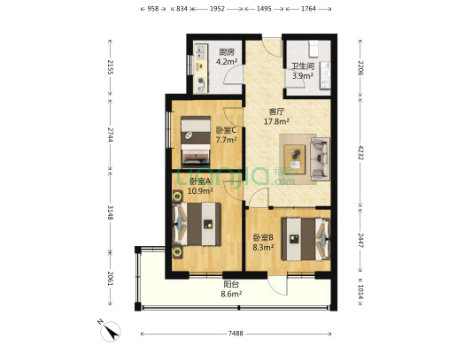 大红门东前街甲27号 3室1厅1卫 76平方