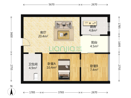 五角大楼 2室1厅1卫 59平方