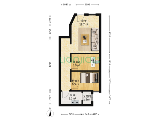 米市路 2室1厅1卫 43平方